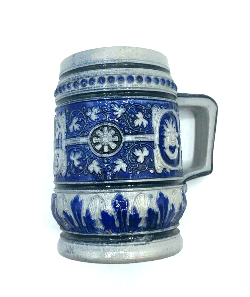Alter Maskaron Steinzeug Henkelbecher Weinbecher  Becher 1/2 Ltr. um 1900 Prosit8