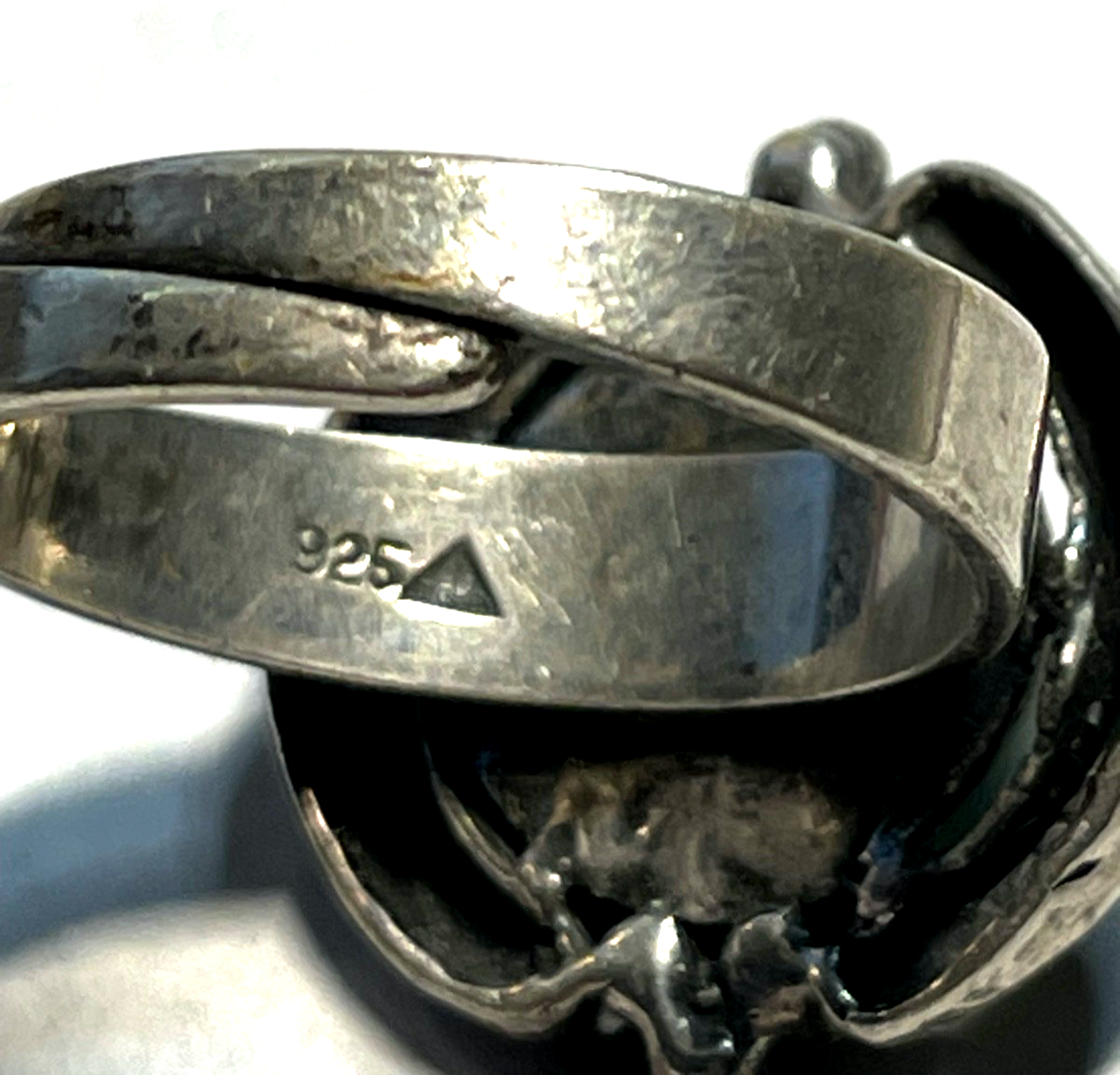 Brutalist Modernist 70erJ Silber Ring TEKA Design grüne Jade offene Ringschiene5