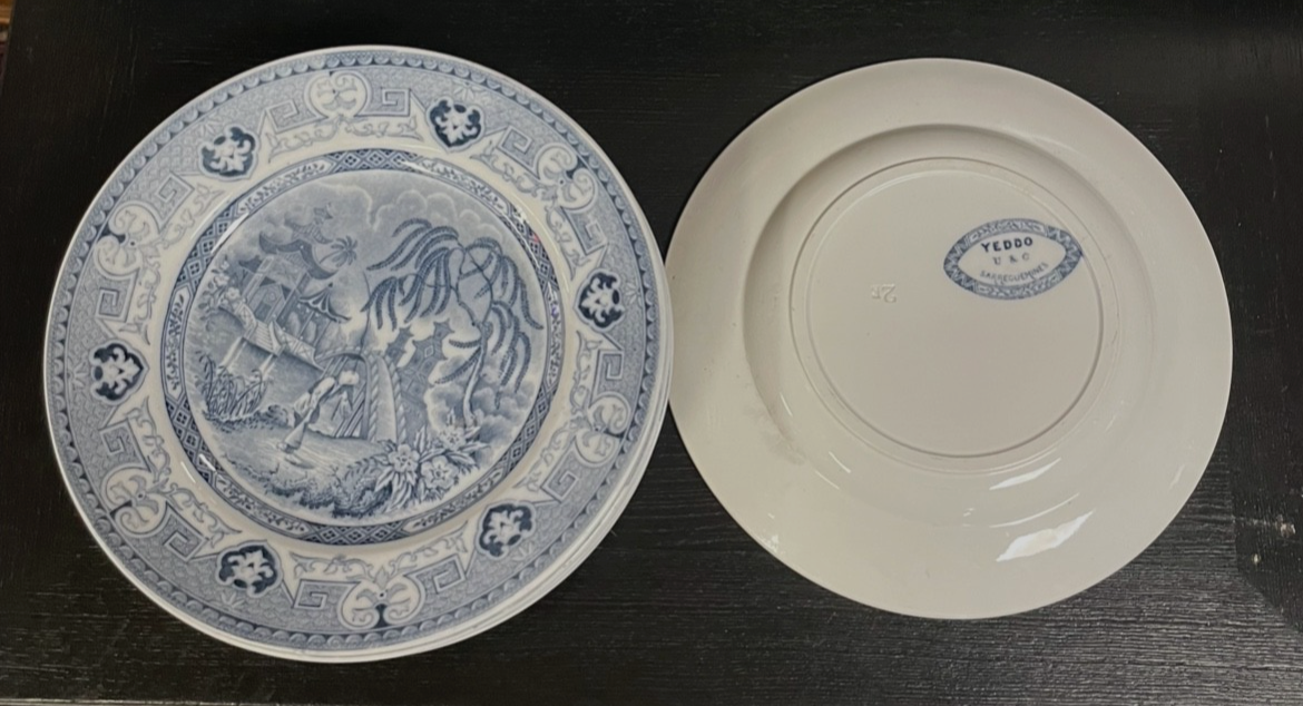 Antik blaue Yeddo U&C Sarreguemines Teller Speiseteller Ø 24 cm 6 Stück gepfl.8