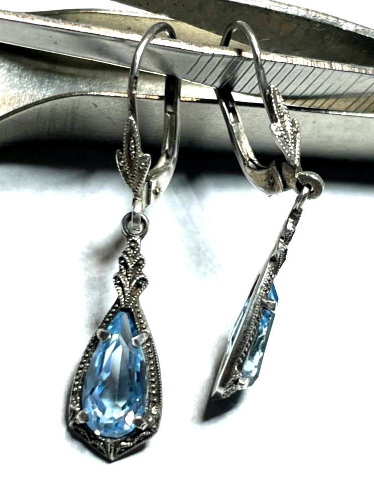 Antik 800 Silber Ohrhänger original 20erJ aquamarin farbiger Spinell topgepflegt2