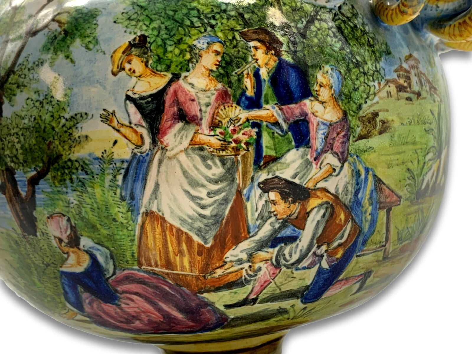 Angelo Minghetti  -  italienische Majolika - Deckelvase mit Griffen - Handbemalt3