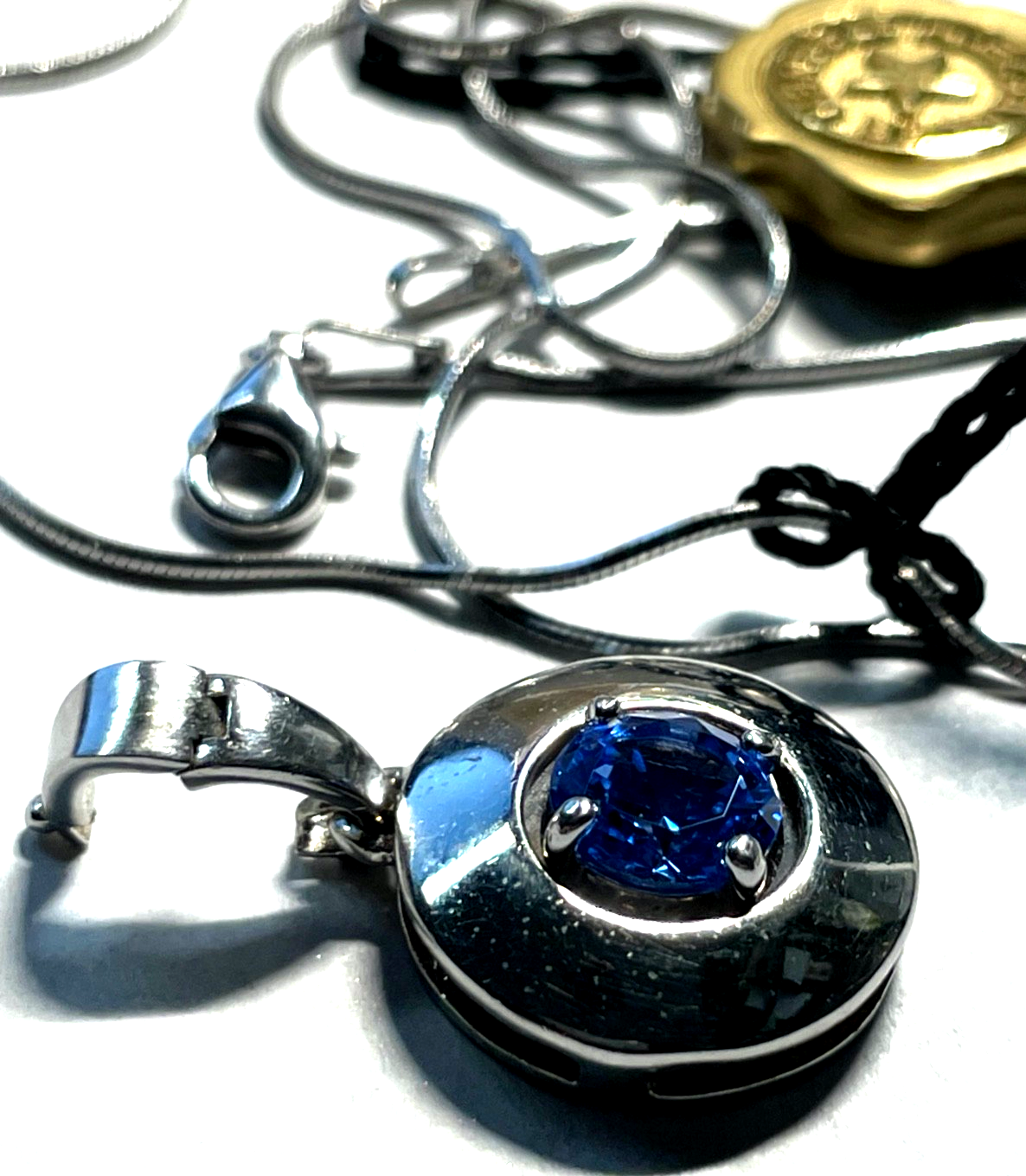 Moderner 925 Silber Clip Anhänger mit Iolith an 45,5 cm Schlangenkette Sterling6