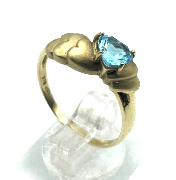 375 Gold 9 K Ring Blautopas Herz mattierte Herzen Ø 19 mm RG 60 Juwelier solide5