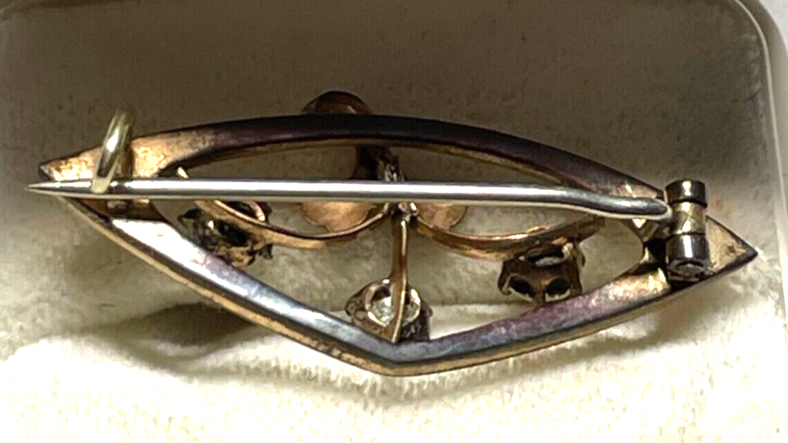 Antik Jugendstil Golddouble Brosche mit Simili  um 1900 Rotgold sehr gepfl.4