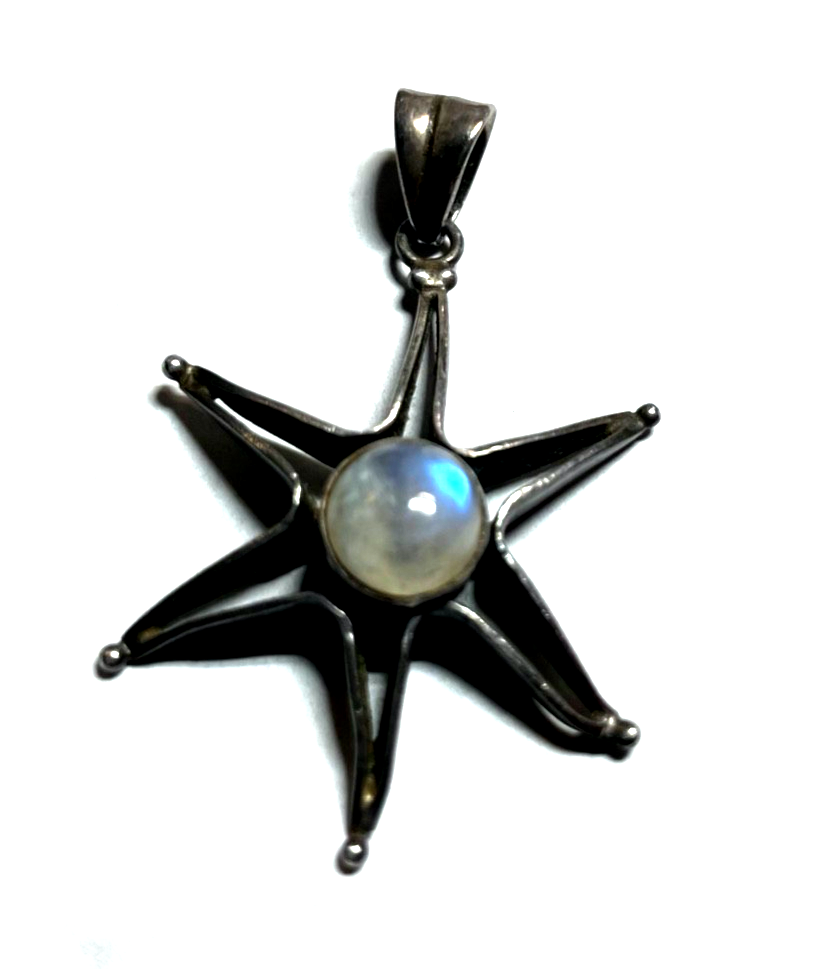 925 Silber Anhänger Sonne oder Stern mit 1A Mondstein Cabochon Handarbeit unisex2