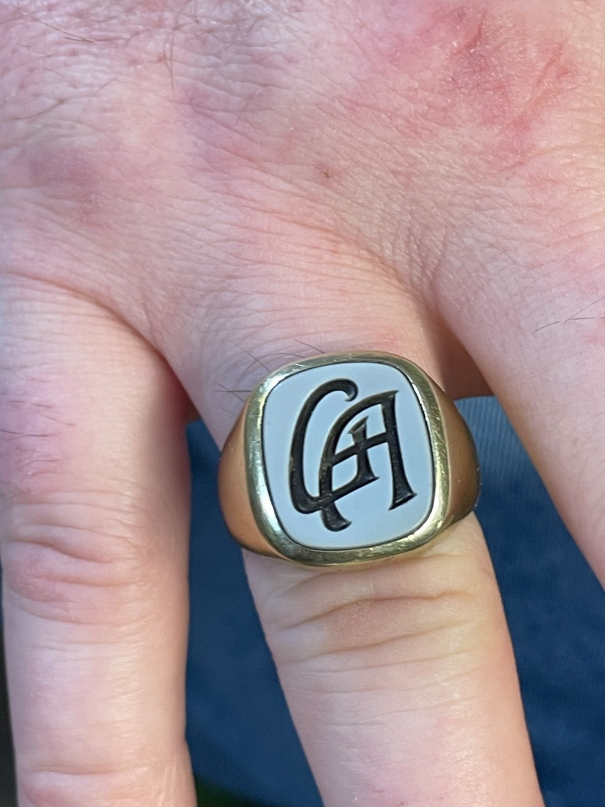 585 Gold 14 K Herrenring Ring Siegelring Lagenstein GA o AG Ø 22 mm RG 69 gepfl.0
