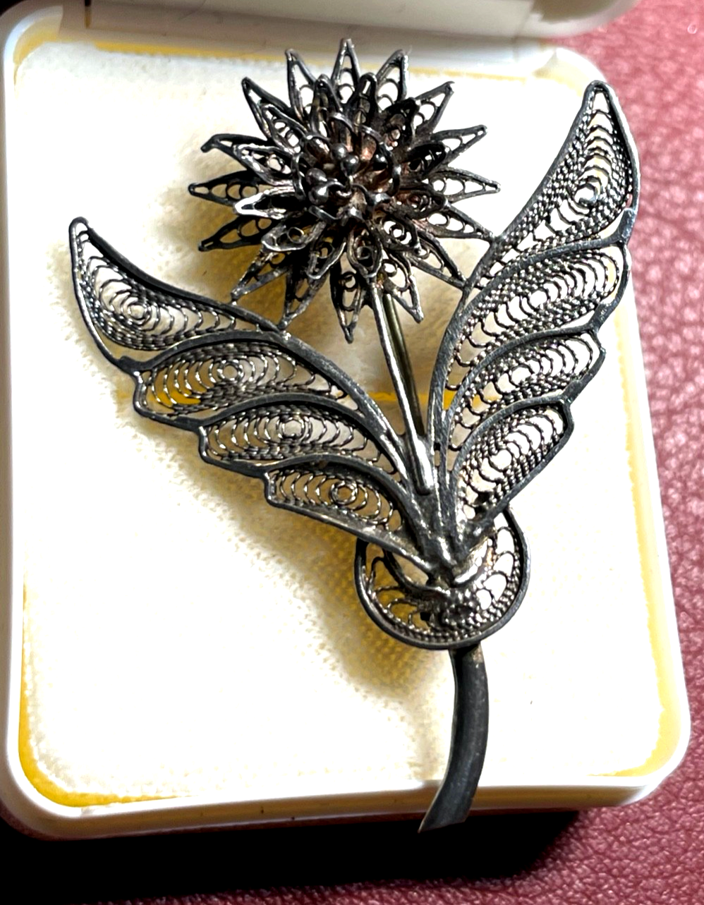 Antik sehr elegante Filigransilber Dekor Brosche Echtsilber Distel Trachtenmode1