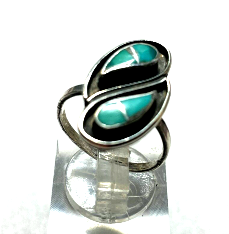 925 Sterling Silber Ring Indianerschmuck Türkis Navajo Handarbeit RG 533