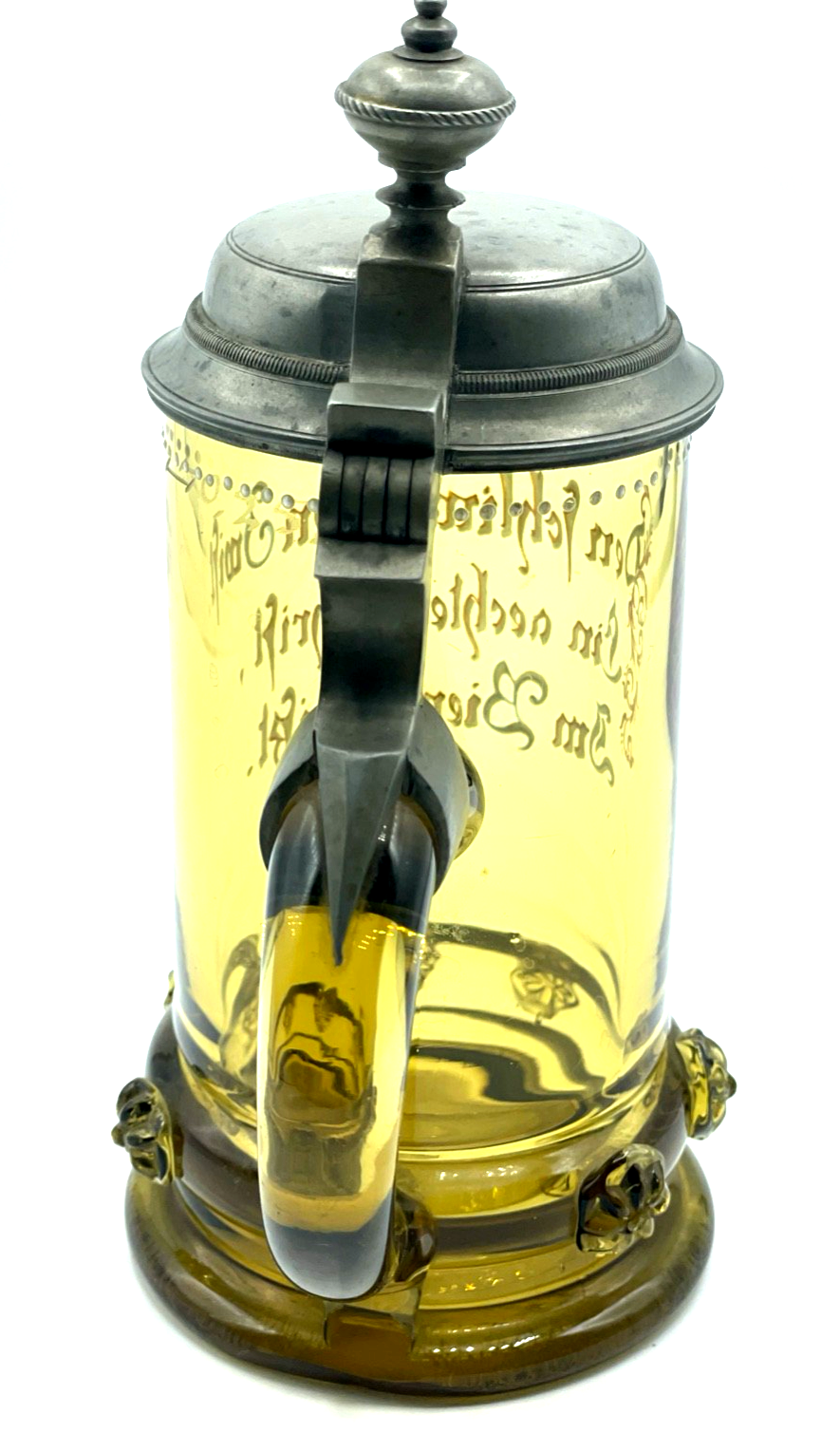 Damen Historismus Glaskrug Zinn Deckel Bierkrug Noppen Kaltemaille 0,25 Ltr.2