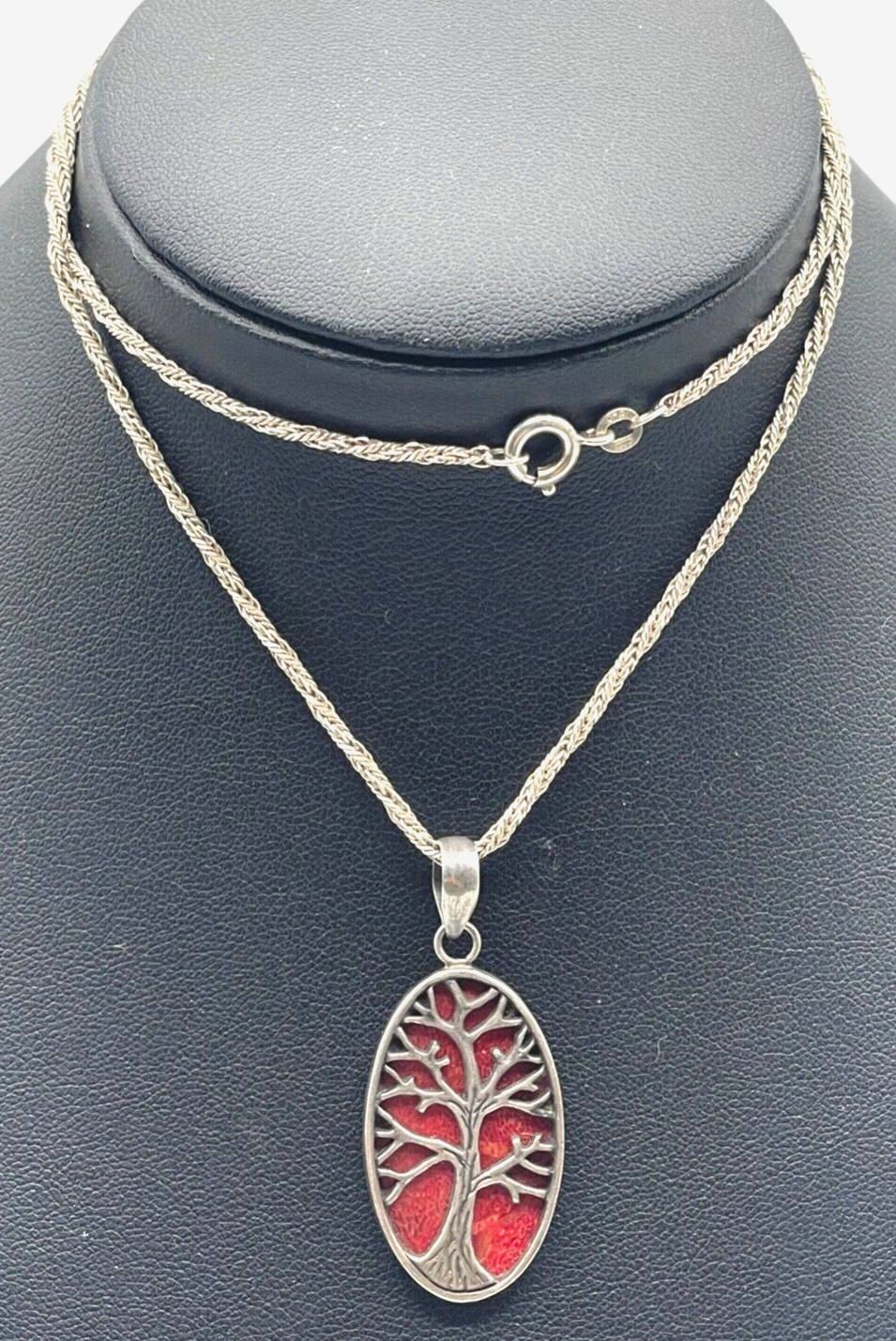 FBM 925 Silber Kordelkette Kette + Anhänger Lebensbaum Koralle L 51 cm + 43 mm0