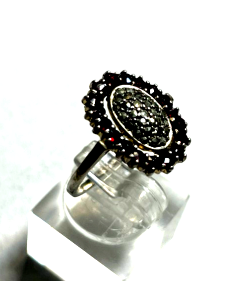 Antik 835 Silber Ring Markasiten + Granat um 1920 sehr gepflegt RG 54 Ø 17,2 mm2