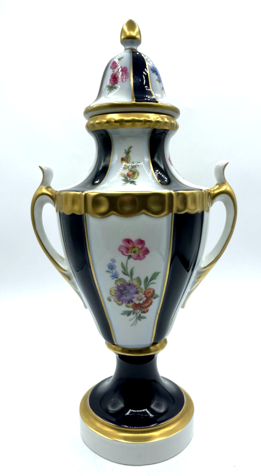 Vintage Gerold Porzellan Prunk Pokal Vase Amphore Golddekor Kobalt H 35 cm top0