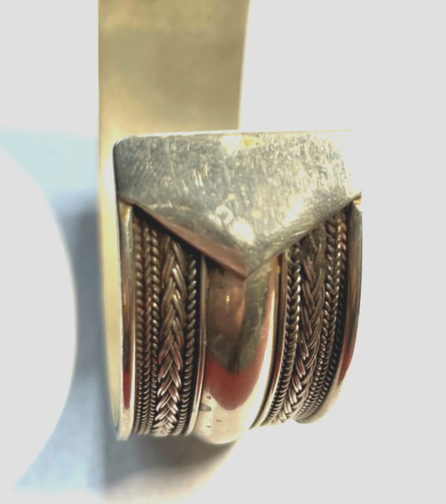 Unisex Ethno Style 925 Silber solider Armreif Armspange 23 mm breit flexibel8