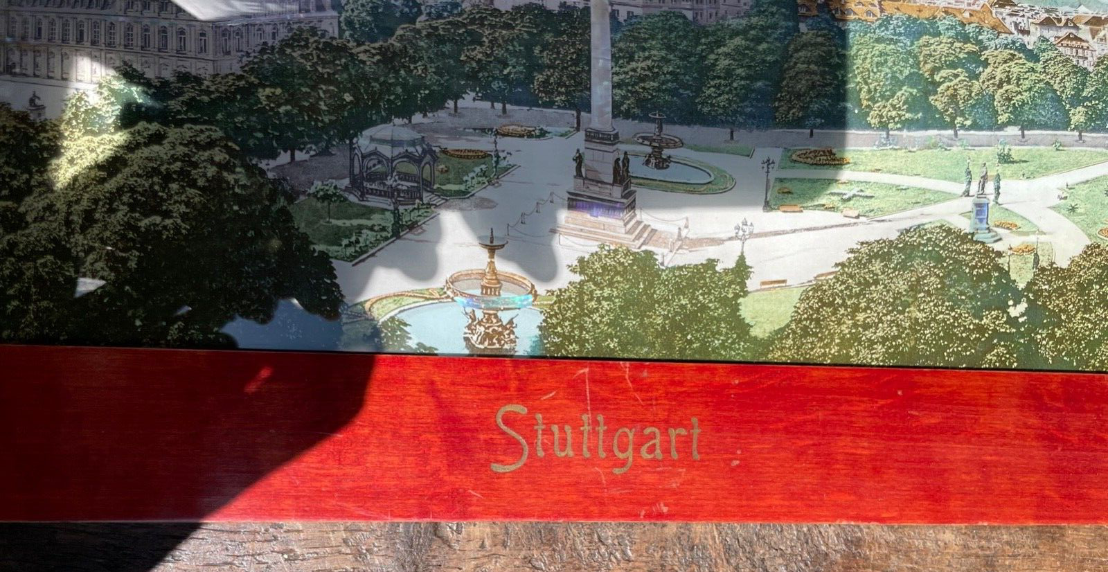 Jugendstil gr Souvenir Bild Stuttgart gerahmt Perlmutt Reiseandenken 1900 L 48cm12
