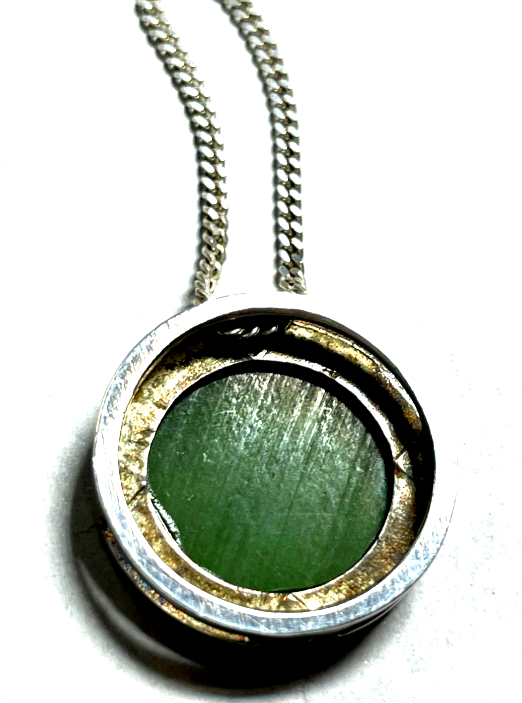 40 cm 925 Sterling Panzerkette + vintage grüne Jade Anhänger Purismus top gepfl.7