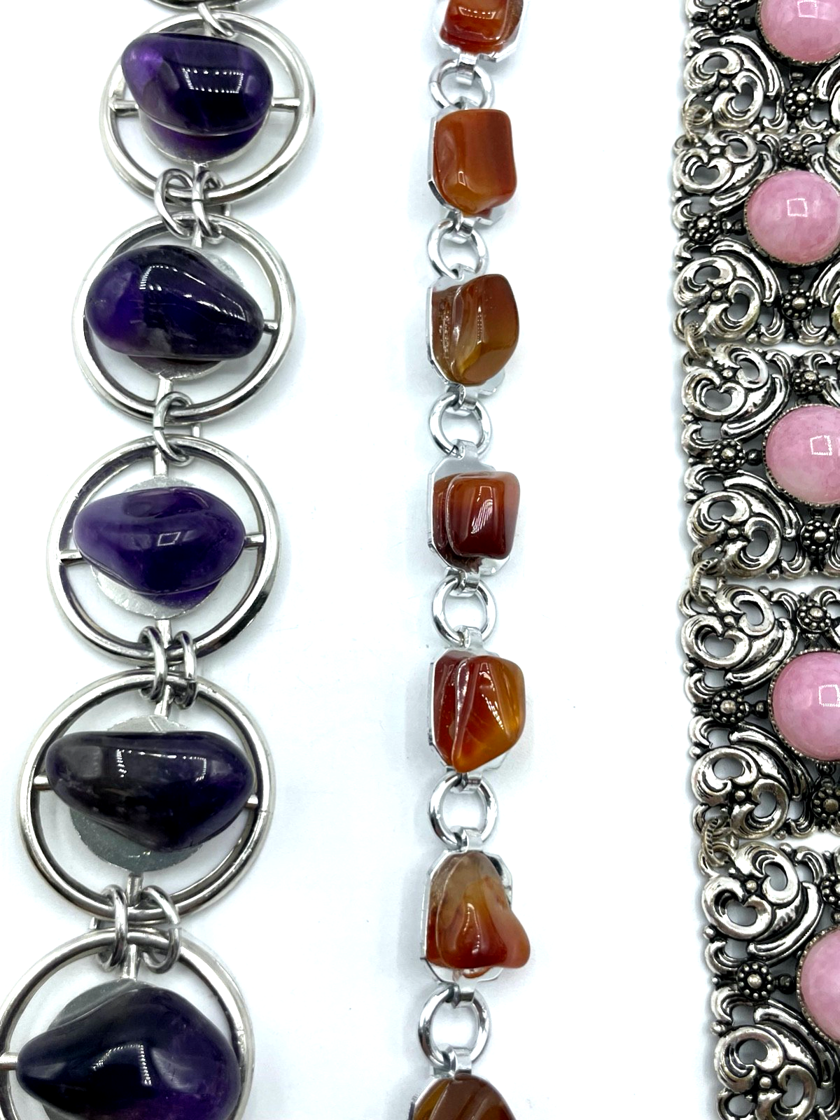 3 vintage Armbänder Armketten mit Edelstein Amethyst Karneol 70er top gepflegt1