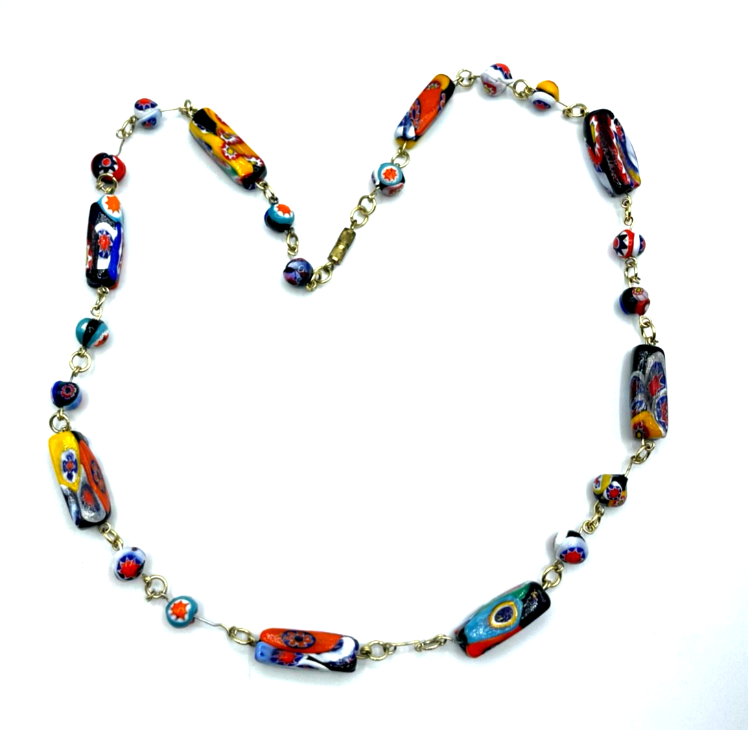 Vintage bunte Murano Glas Glasperlen Kette Mille Fiori 70er Jahre  L 59,5 cm3