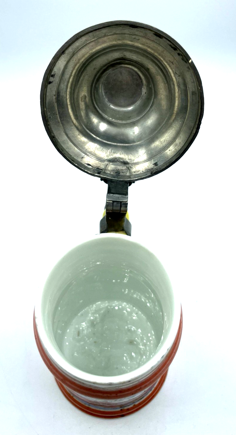 Antik Porzellan Bierkrug  Zinndeckel  + Lithophanie um 1900 handbemalt3