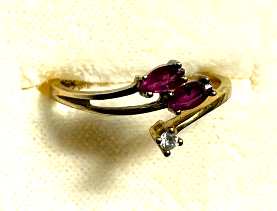 Vintage eleganter 835 Silber Ring vergoldet Ø 17,5 mm RG 55 mit Rubin Weißtopas8