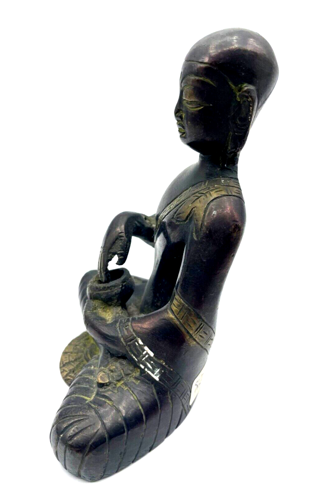 Alte asiatische Bronze Statue Buddha Mönch Bronze Figur H 13 cm B 10,5 cm Patina6