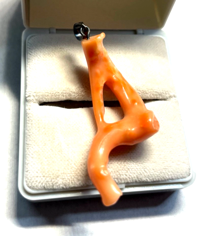 Vintage natürliche Astkoralle Anhänger 925 Silber Montur Lachskoralle L47 B 20mm0