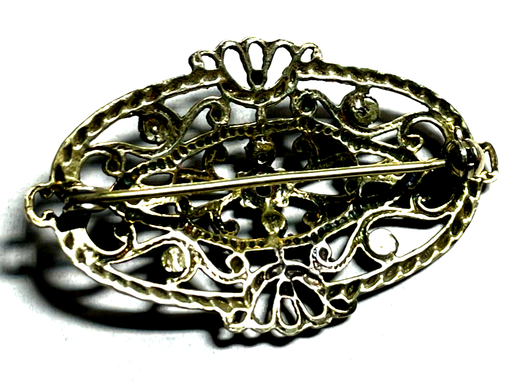 Antik sehr elegante Durchbruch Dekor Brosche Silber Granat +  Markasit 20erJ7