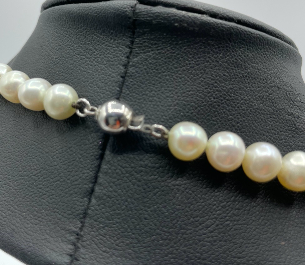 SWZ Perlenkette rein Weiß 925 Silber Kugel Schliesse L 48 cm Ø 7 mm gepflegt2