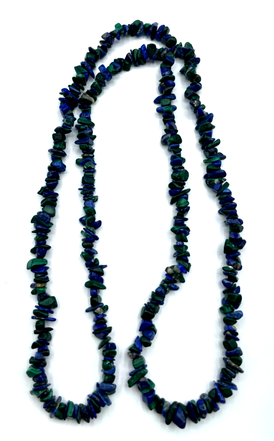 Vintage 98 cm Malachit Lapislazuli Mix Splitterkette poliert fortlaufend B 10mm1