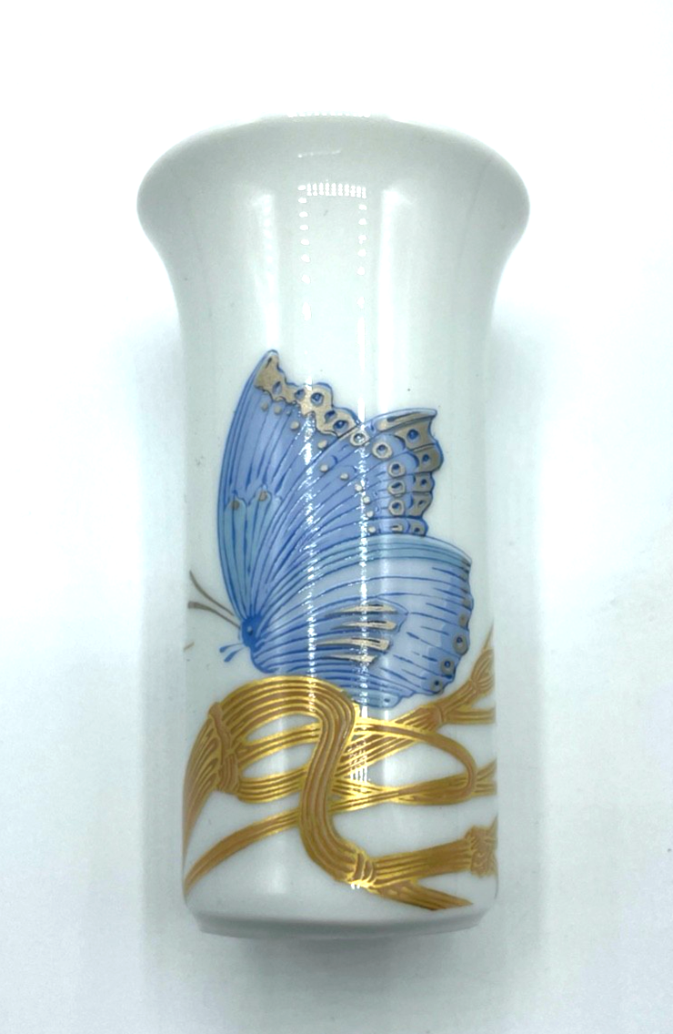 Vintage Rosenthal Porzellan Vase Arundo Alain Le Foll blauer Schmetterling H 9cm1