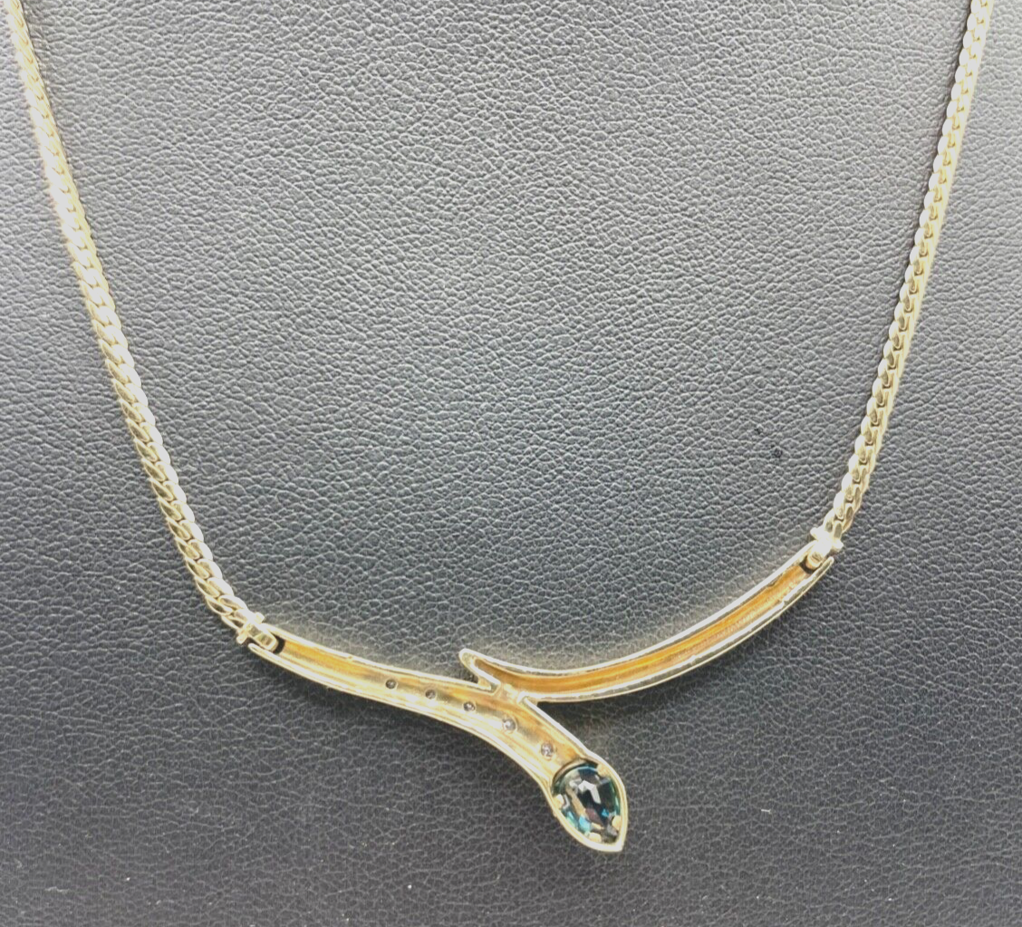 Solide 585 Gold 14 K Kette Collier Saphir und Brillanten L 43 cm 9,16Gr Juwelier3