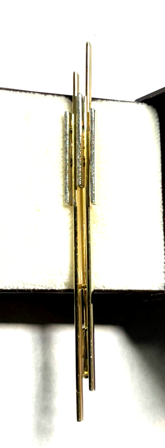 585 Gold 14 K Gold zweifarbig Brosche Anstecknadel Juwelier Modernist 77 mm0