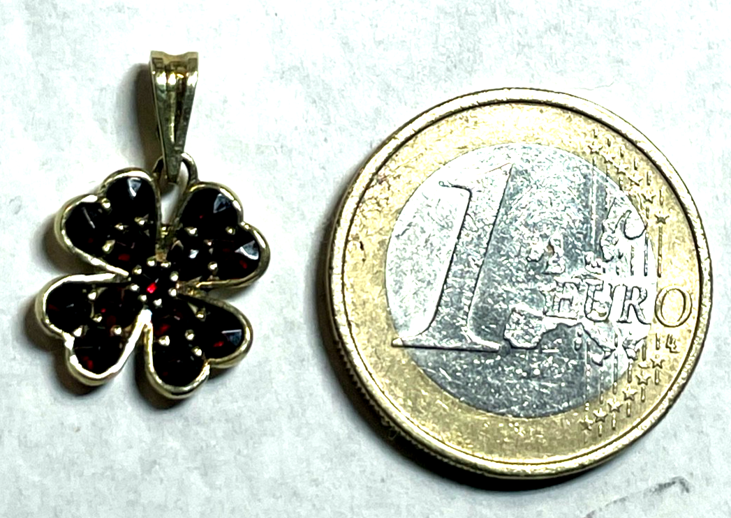 925 Silber vergoldet Granat Anhänger Kleeblatt sehr gepflegt shamrock Pendant3