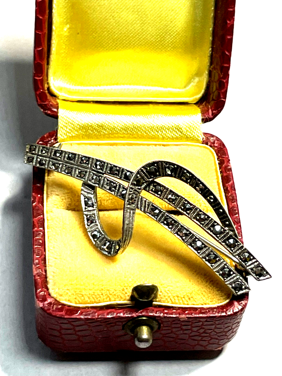 Elegante 835 Silber Brosche Markasit original antik Handarbeit Art Deco Design2