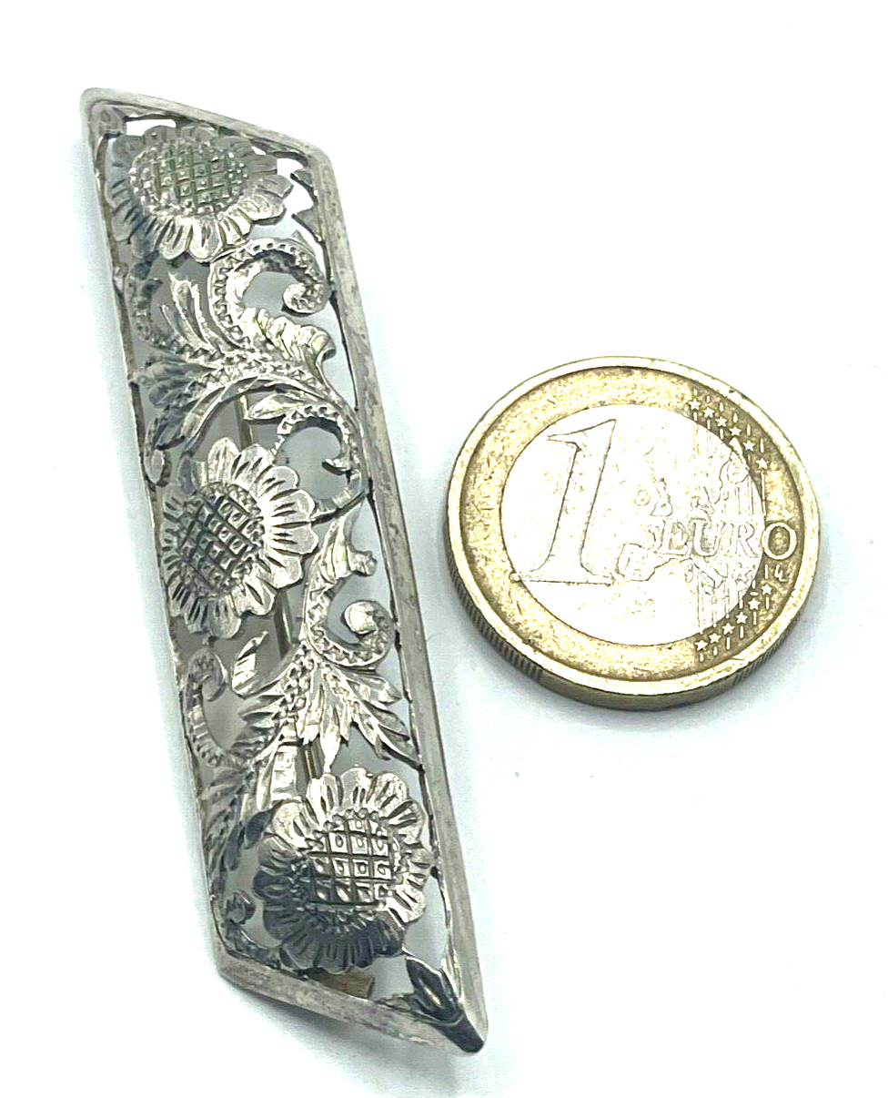Antik 800 Silber Brosche Anstecknadel mit Durchbruch Distel Muster Handarbeit8