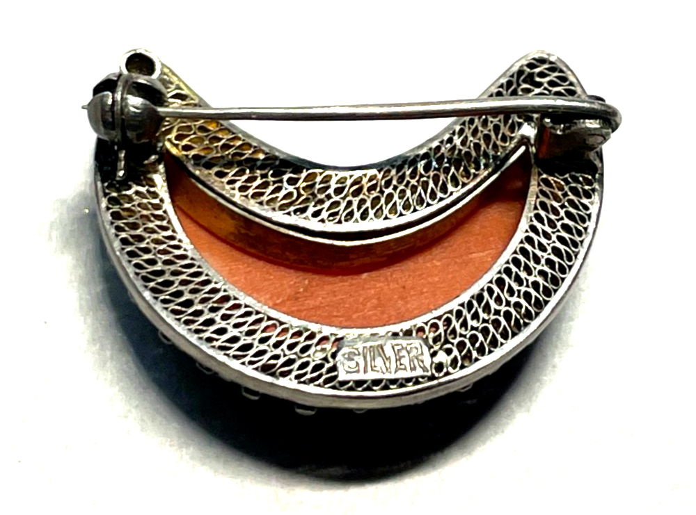 Antik edle Sterling Filigransilber Brosche Anstecknadel + Koralle Handarbeit7