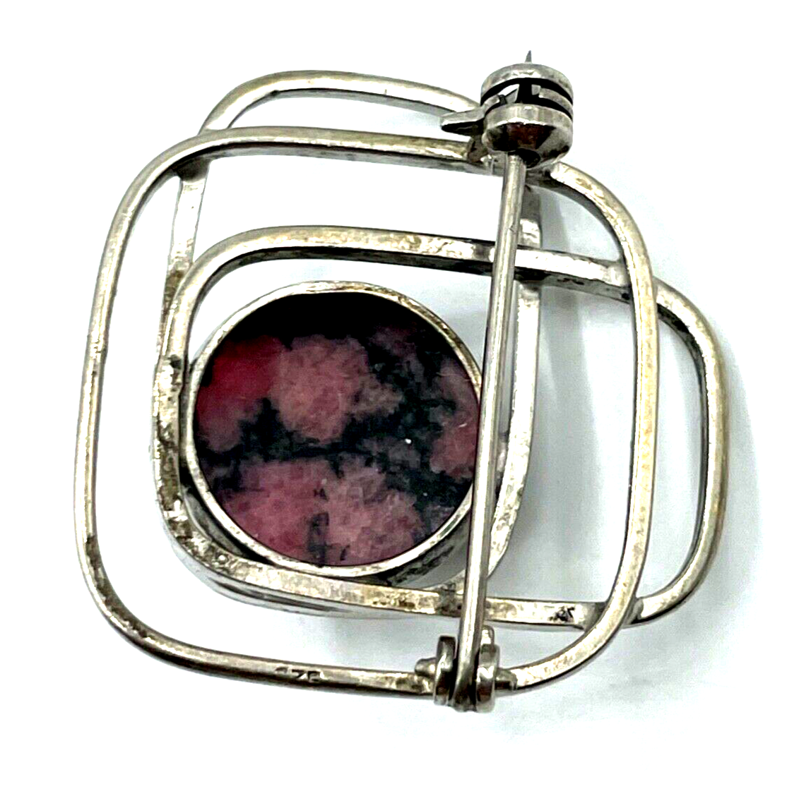70er J Design 925 Silber Anstecknadel Handarbeit Rhodochrosit Cabochon rund6