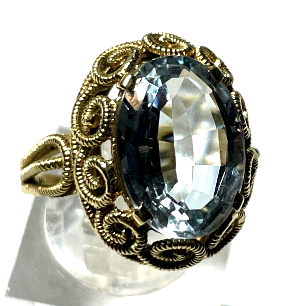 Massiver 585 Gold 14 K Ring Aquamarin oval Ø 16 mm RG 51 Juwelier Etagenring8