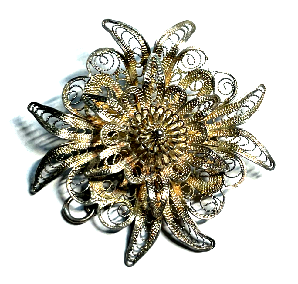 Antik 800 Silber Brosche Anstecknadel Filigransilber Anhänger Tracht Ø 45 mm1