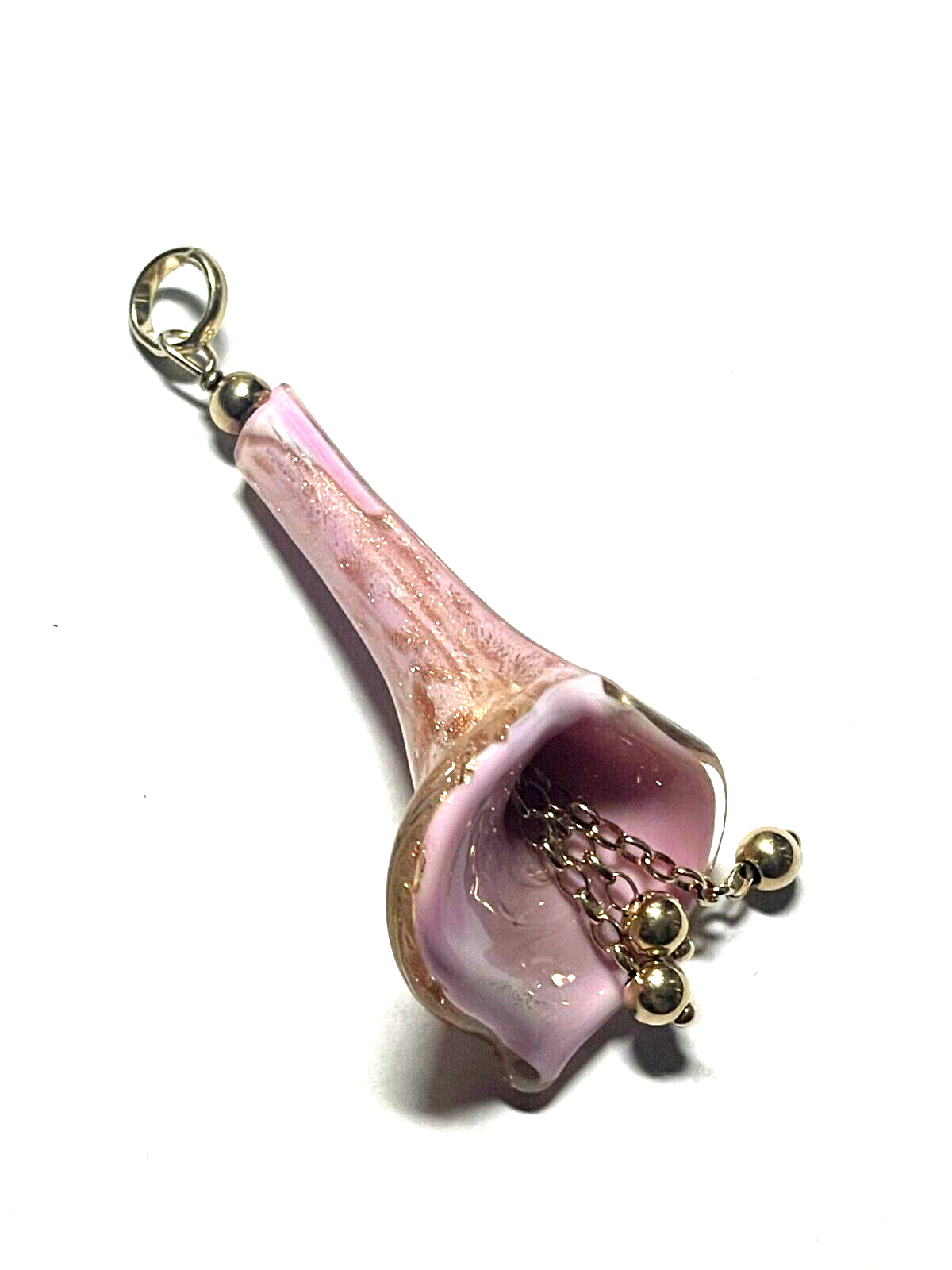 Gr. 925 Silber vergoldet  Anhänger Murano Glas Calla Handarbeit wie neu L 6,8 cm0