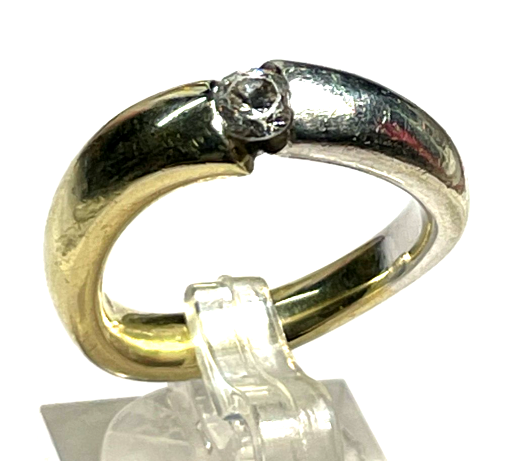 Massiver 375 Gold 9 K Ring mit 0,25 ct. Simili Solitär bicolor RG 57 Ø 18 mm5