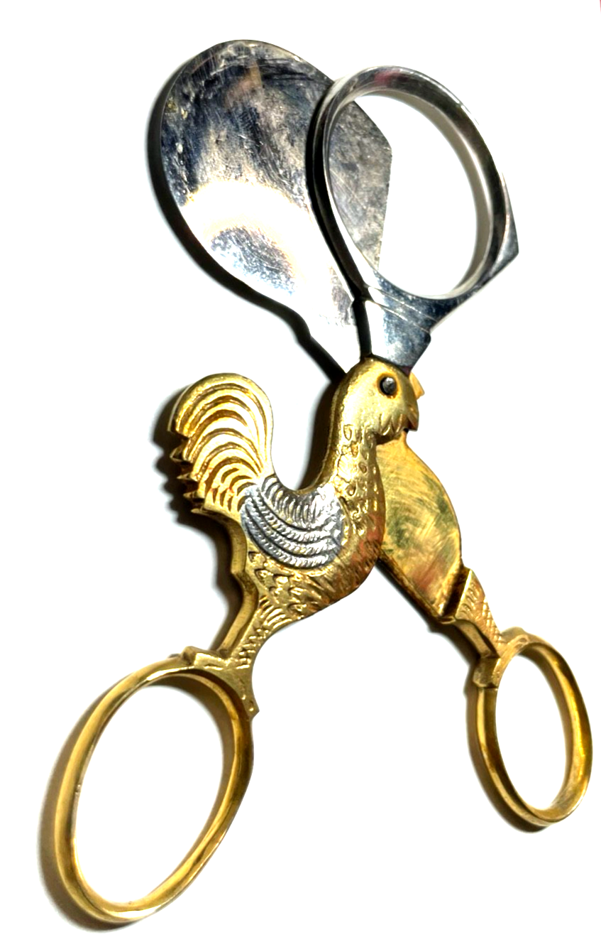 Antik Eierschere Eierköpfer Metall teilvergoldet Hahn1