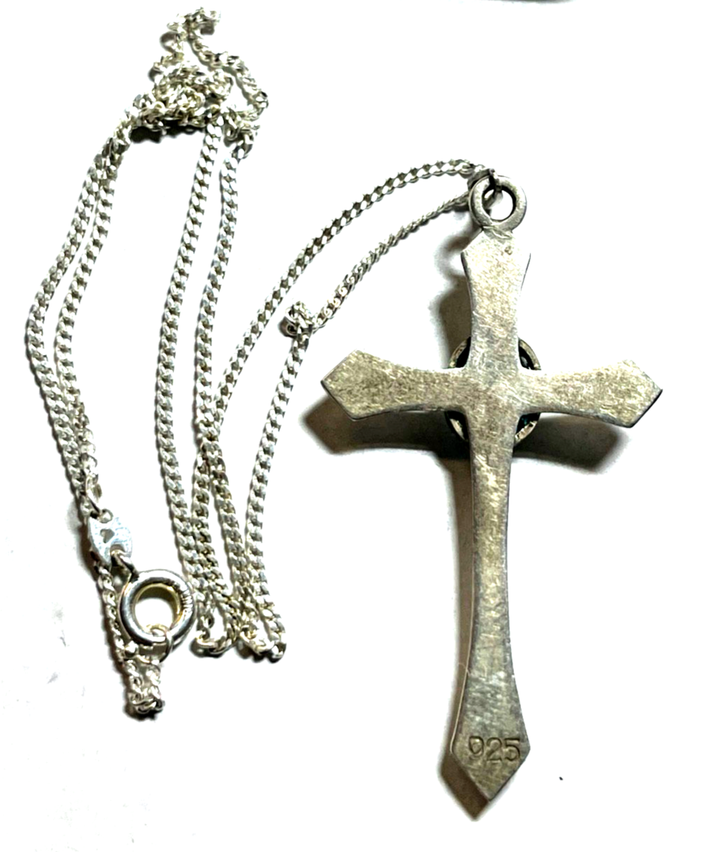 925 Silber 45 cm Venezianerkette + Kreuz Anhänger mit Blautopas Antikstil gepfl.2