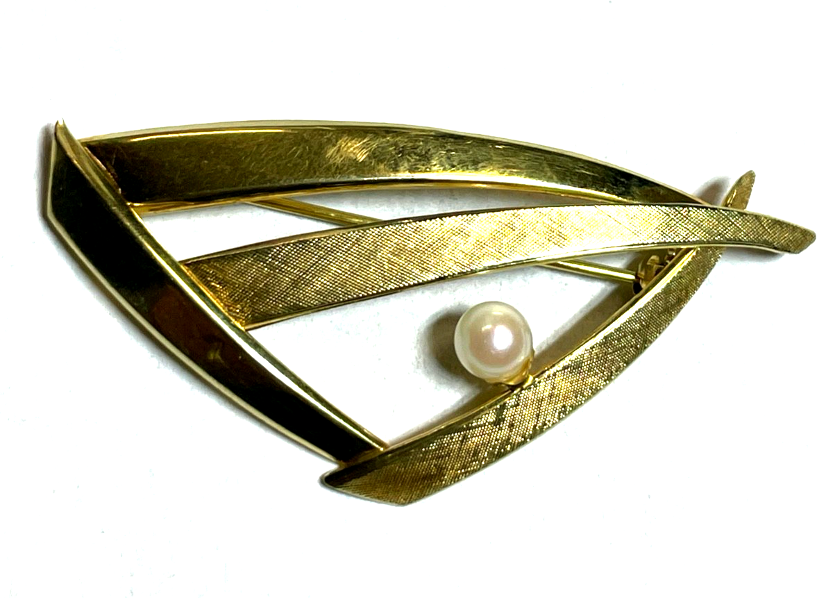 Vintage G*K Kutroff 333 Gold 8 K Gold Brosche Anstecknadel mit Akoya Perle gepfl1