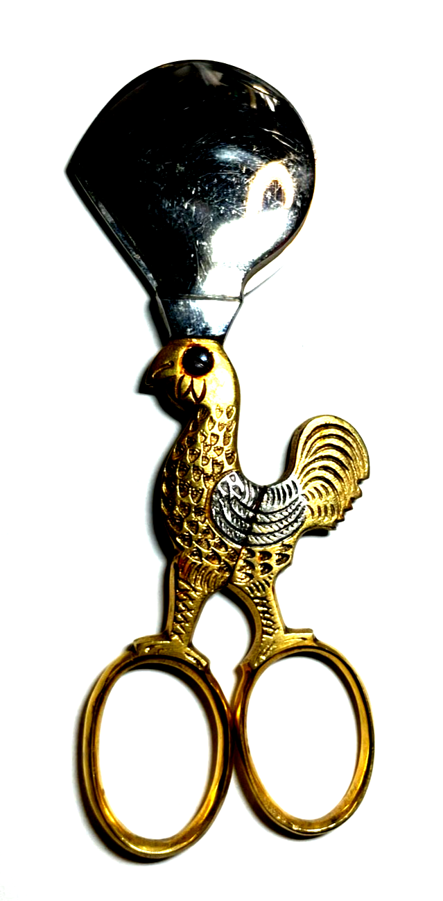 Antik Eierschere Eierköpfer Metall teilvergoldet Hahn4