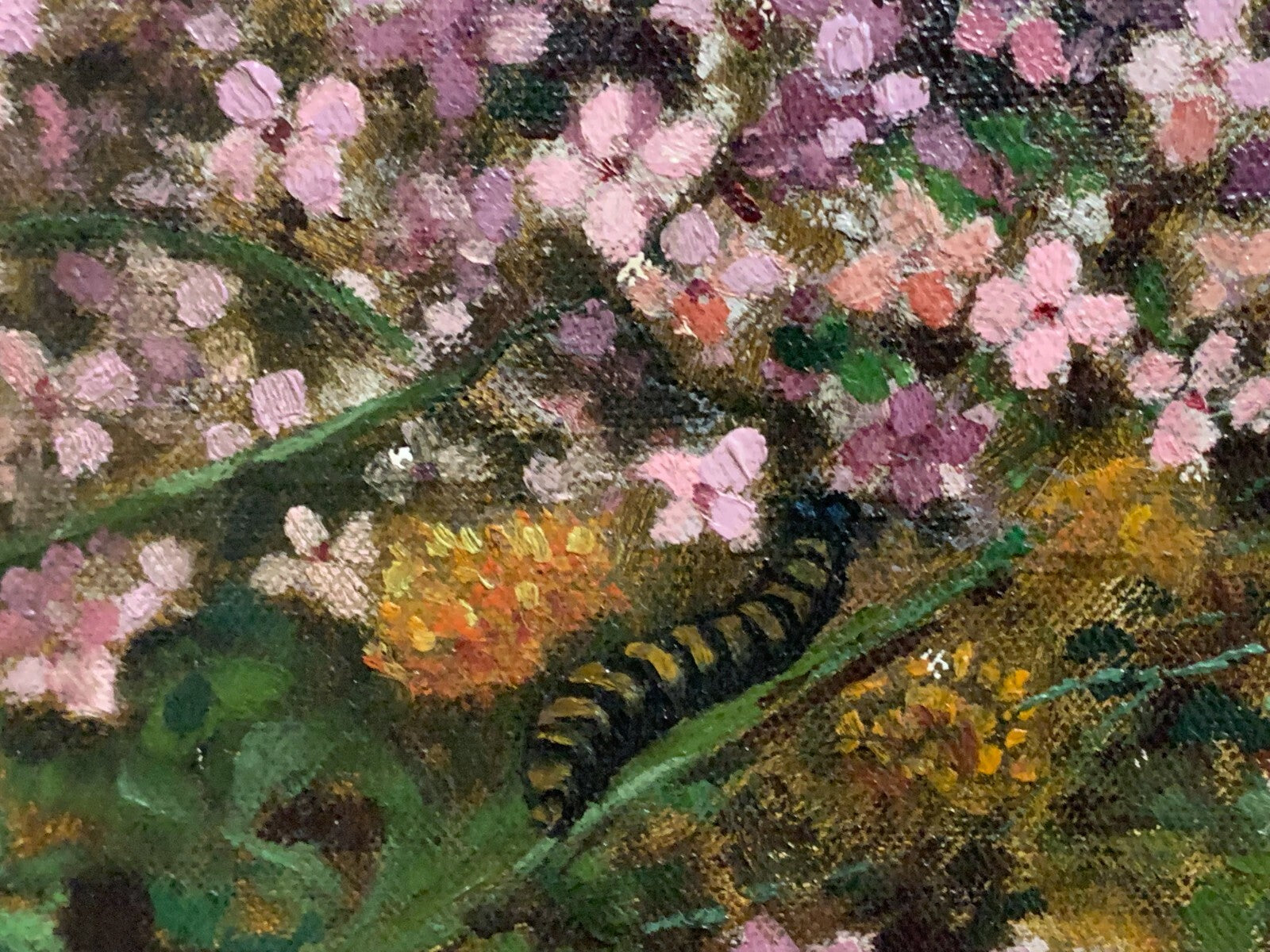 Öl auf Leinwand - Sommerwiese mit Insekten - gerahmt - Holzrahmen geschnitzt8