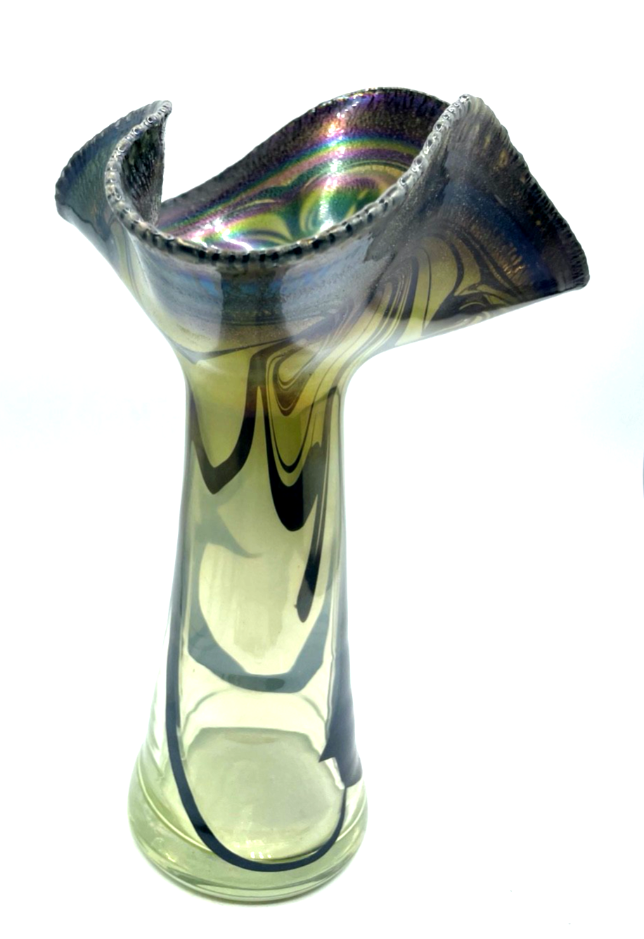 Attraktive Glaskunst Vase Eisch Studio signiert irisierend Jugendstil Dekor H 3114