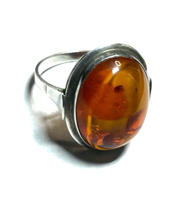 835 Silber Ring ovaler Bernstein Cabochon RG 59 Ø 18,8 solide Qualität gepflegt7