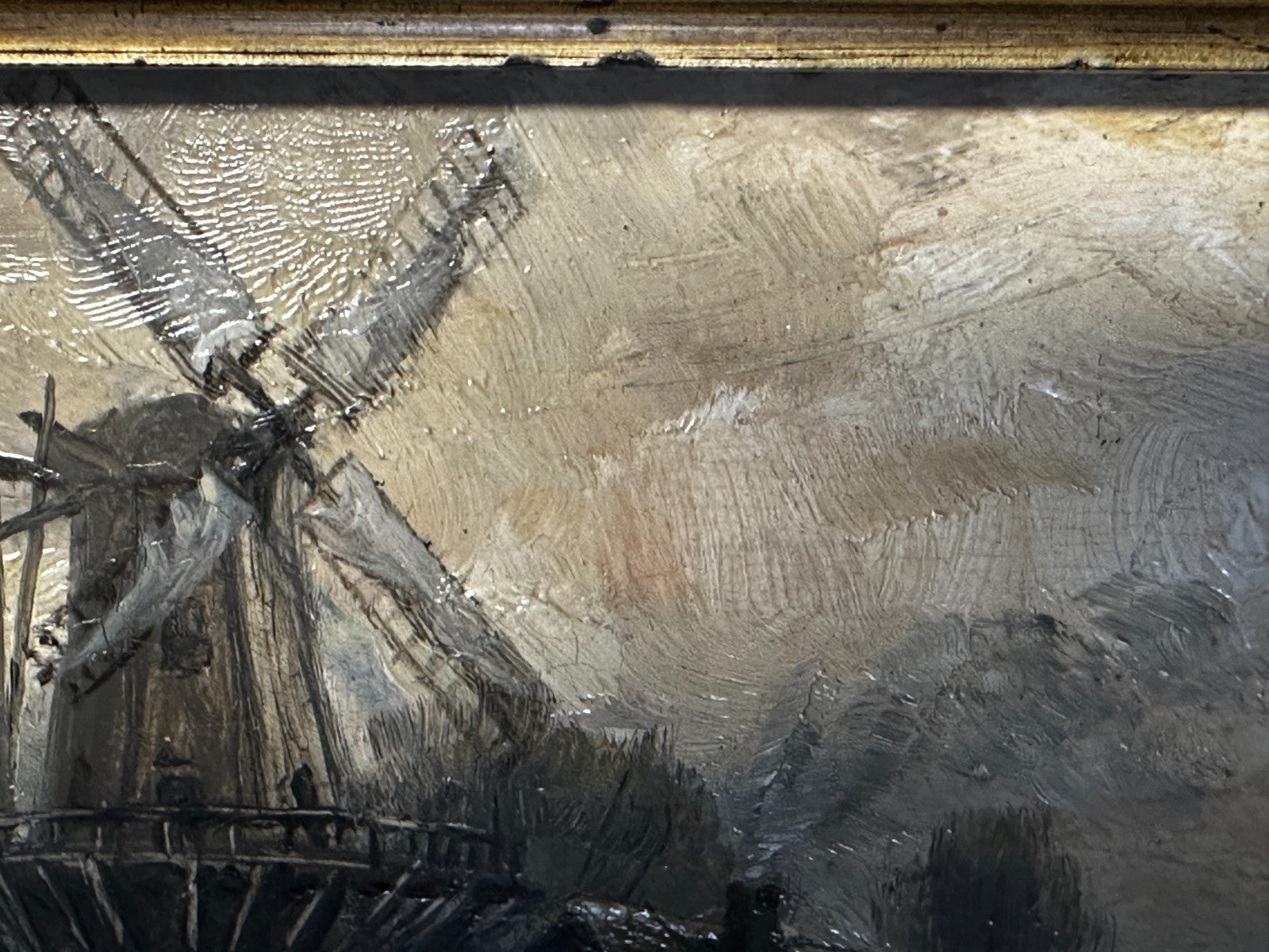 Kleines Kabinettbild – Holland mit Windmühle“ - Öl auf Holz - signiert - gerahmt11