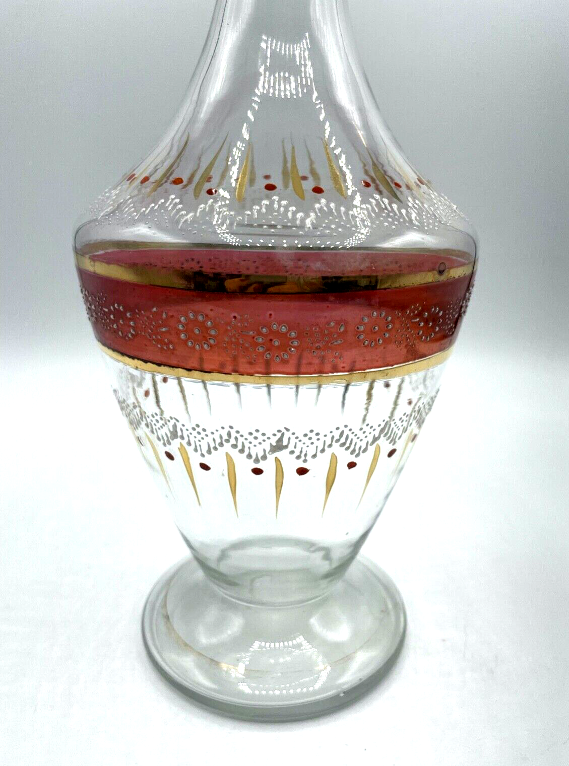 Antik Historismus Glas Karaffe Dekor Handgemalt mundgeblasen H 35 cm gepflegt4