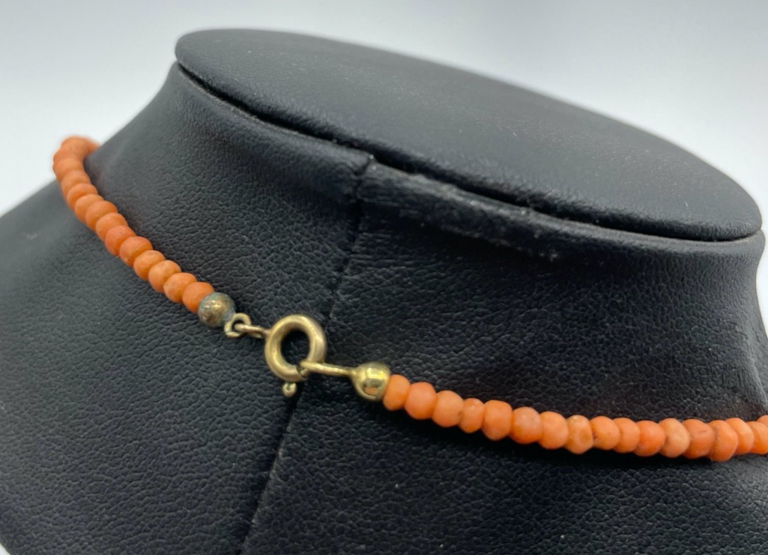 Antik Korallenkette lachsfarbig Lachskoralle 46,5 cm Kugelkette Verlauf 333 Gold2